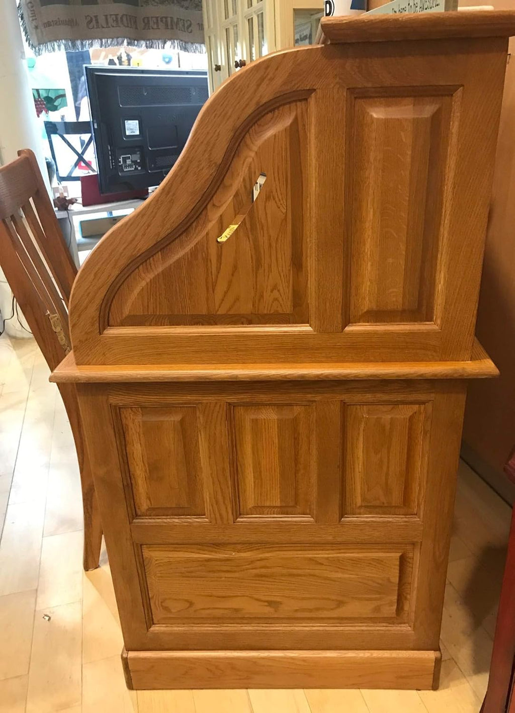 54 inch Solid Oak Wood Roll Top Desk with Locking File Drawers A149