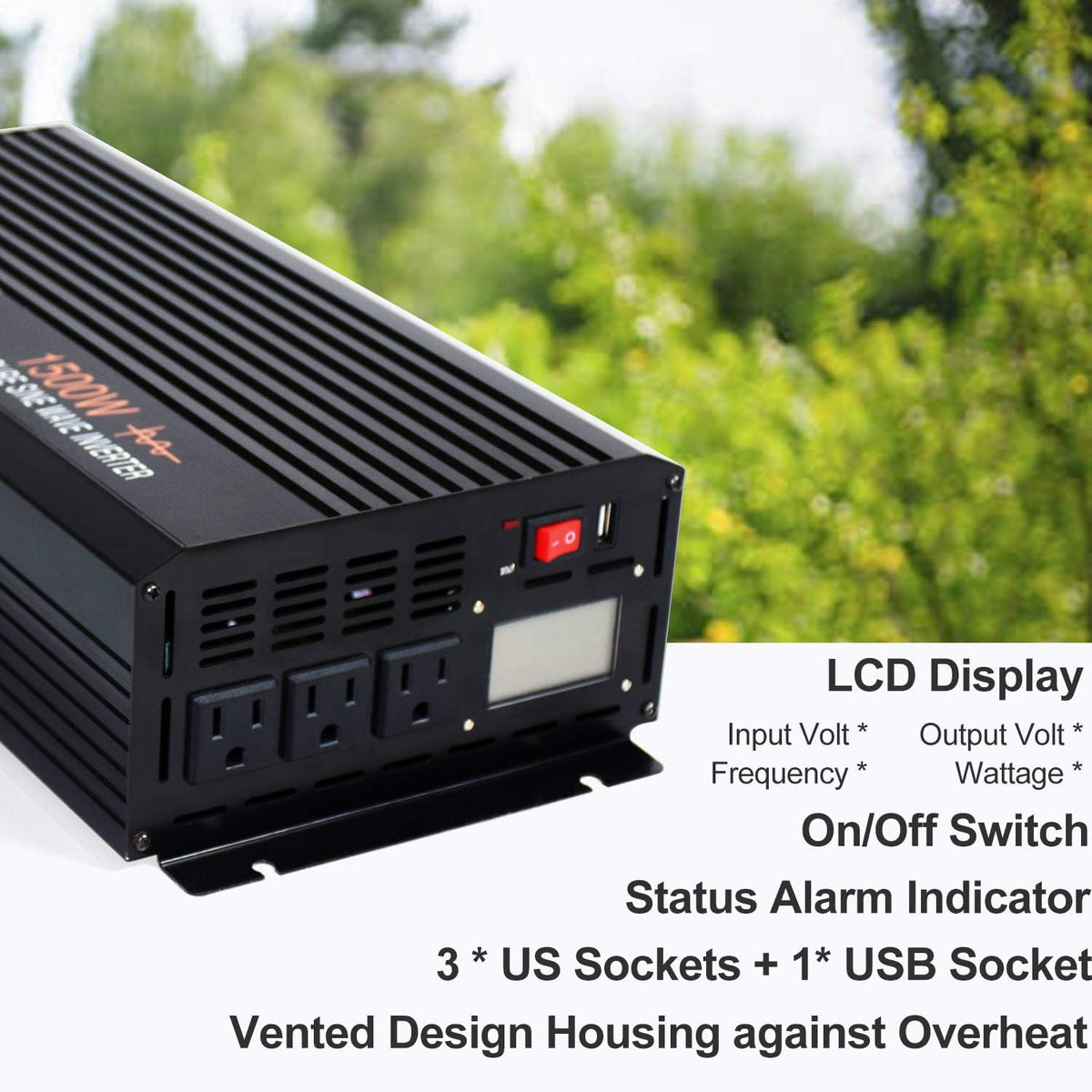1500 watt Pure Sine Wave Inverter 24v dc to ac 110v 120v with LCD Display Pack of 2 O364903