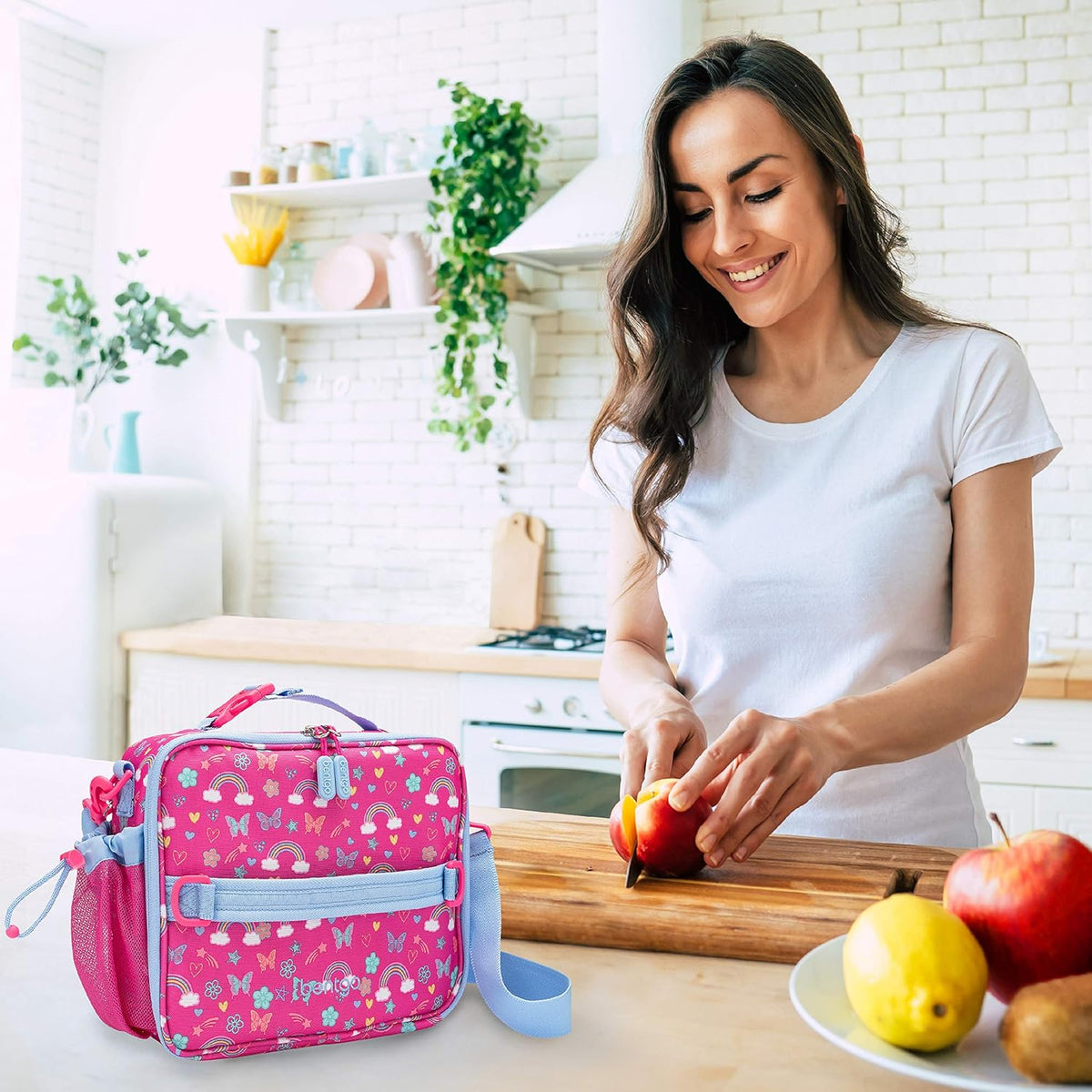 Insulated Lunch Bag Set With Kids Bento-Style Lunch Box (Rainbows and Butterflies) S50897