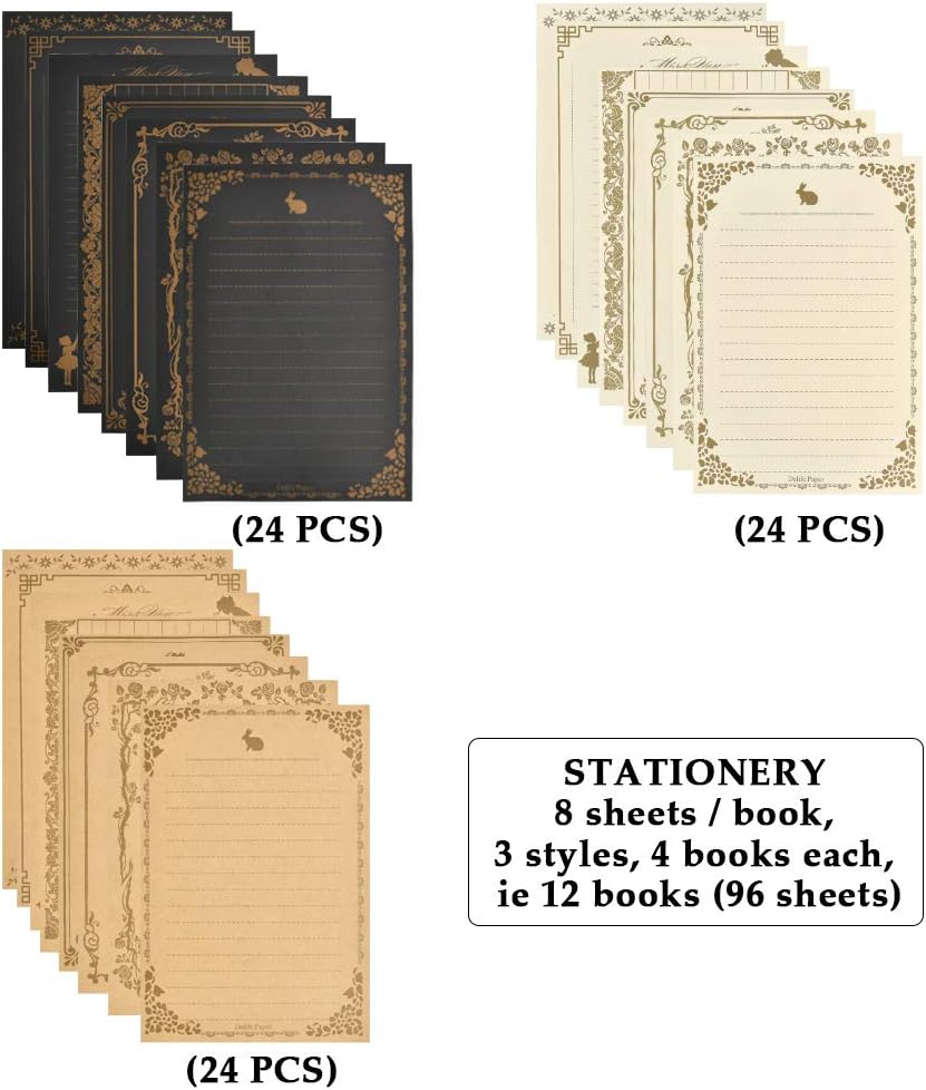 96 Sheets Vintage Stationary Paper and Envelopes Set T429