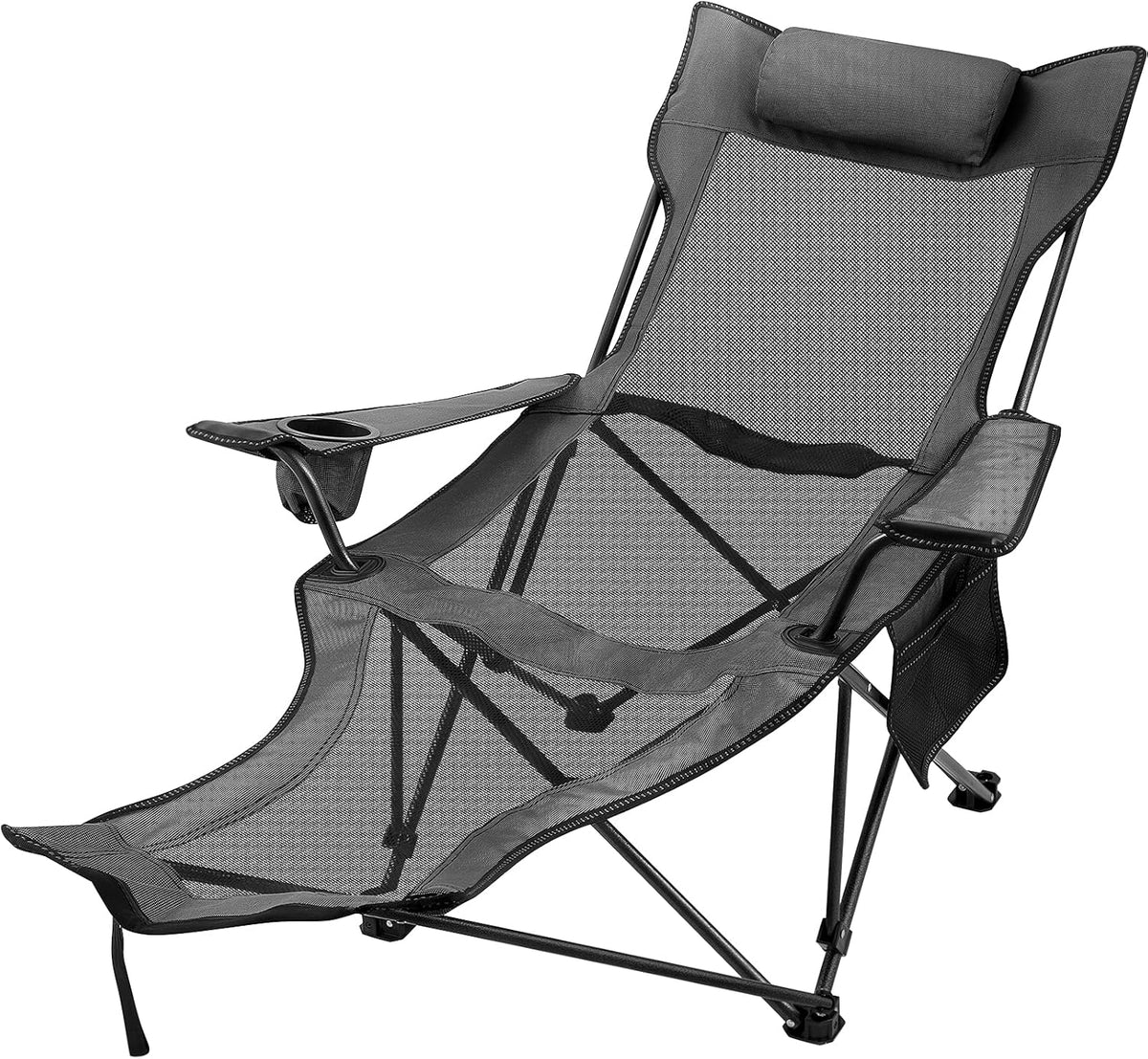 Green Folding Camp Chair with Footrest and Cup Holder B655