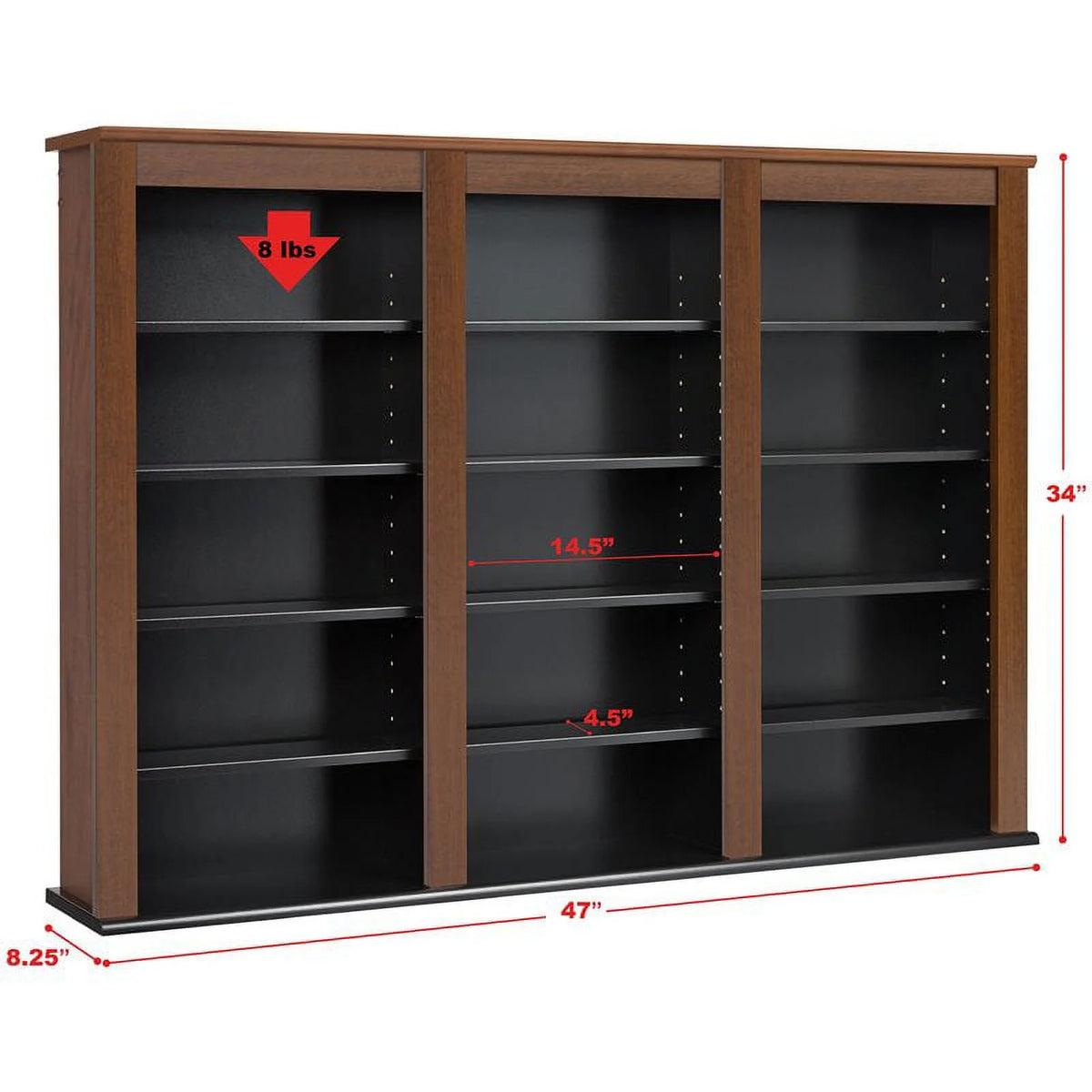Triple Floating Media Wall Storage in Cherry and Black Y60680