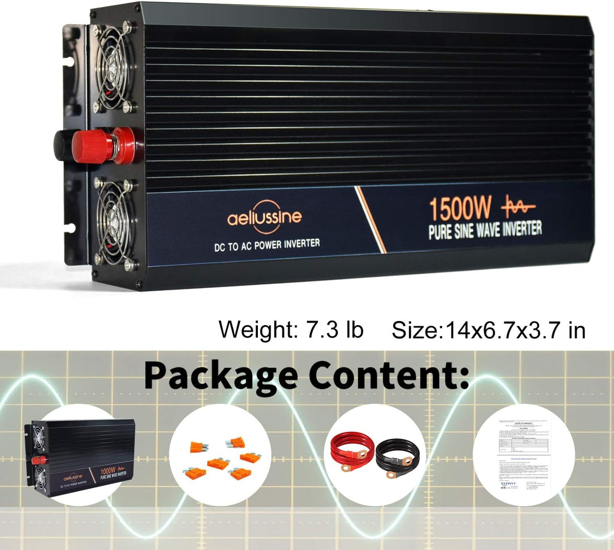 1500 watt Pure Sine Wave Inverter 24v dc to ac 110v 120v with LCD Display Pack of 2 O364903