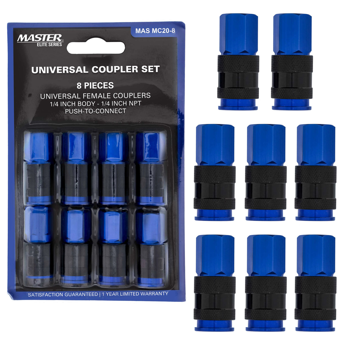 8 Piece Universal Air Hose Quick Push Connect Coupler Set with 1/4" NPT Female Threads V8795