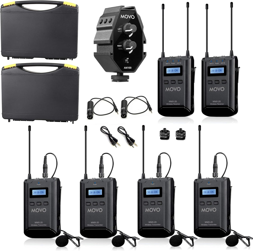 48-Channel UHF Wireless Lavalier Microphone System with 2-Ch Mixer, 2 Receivers, 4 Transmitters, and 4 Lapel Microphones U24871