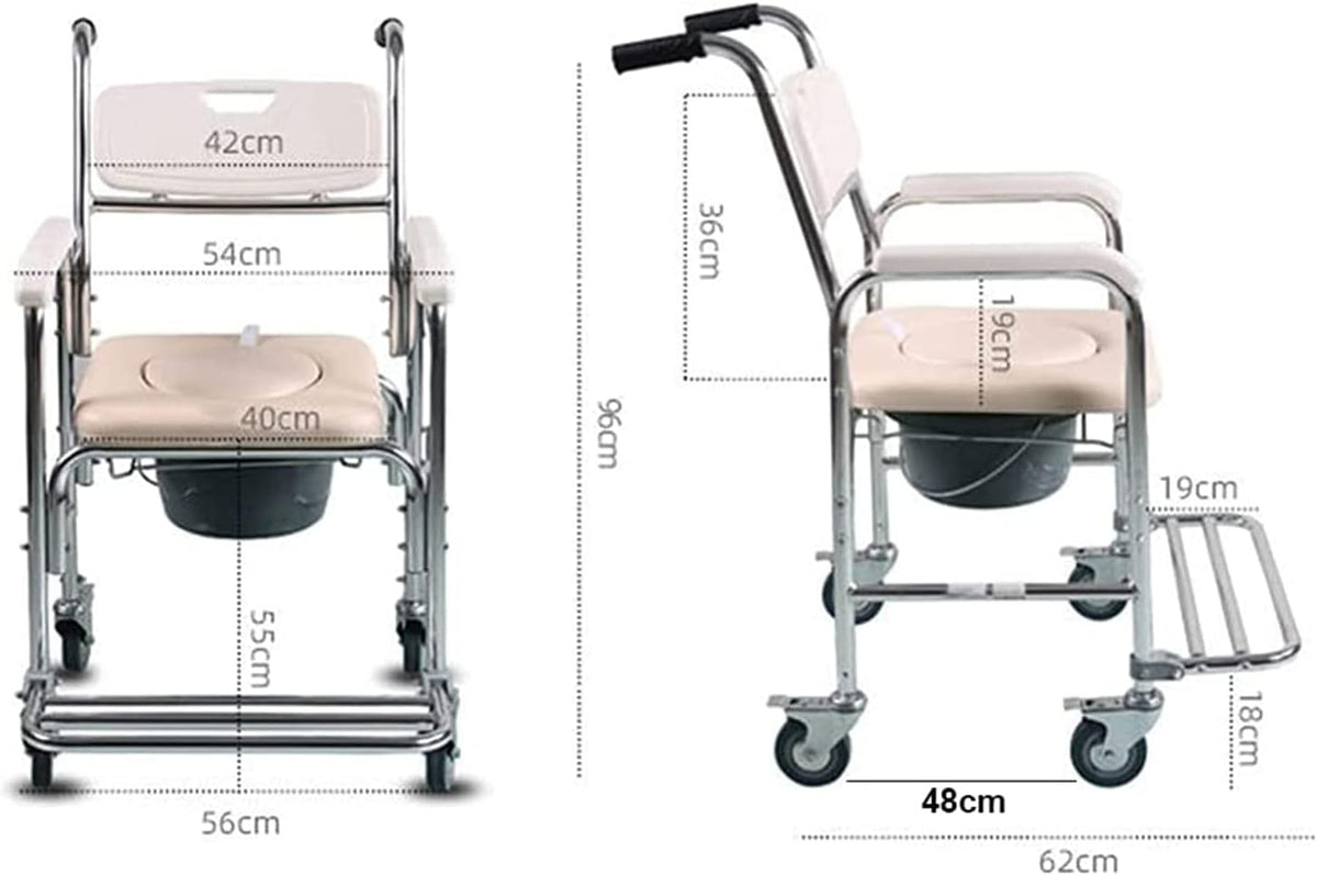 Shower Commode Chair with Wheels, 3 in 1 Shower Wheelchair with Anti Skid Arms 4 Locking Casters Detachable Bucket Shower Chair B715718