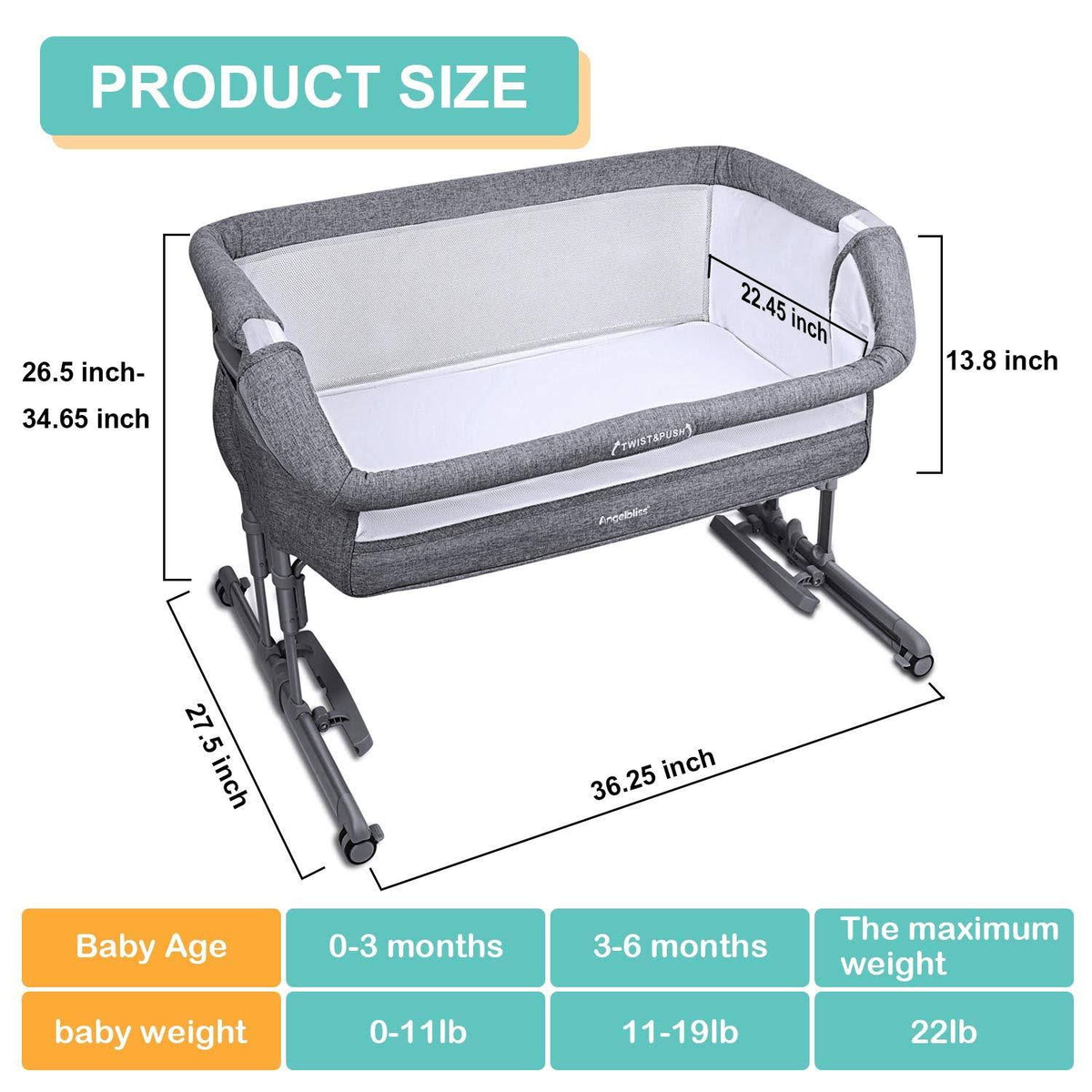 3-in-1 Baby Bassinet & Bedside Sleeper with Cradle Mode E7886