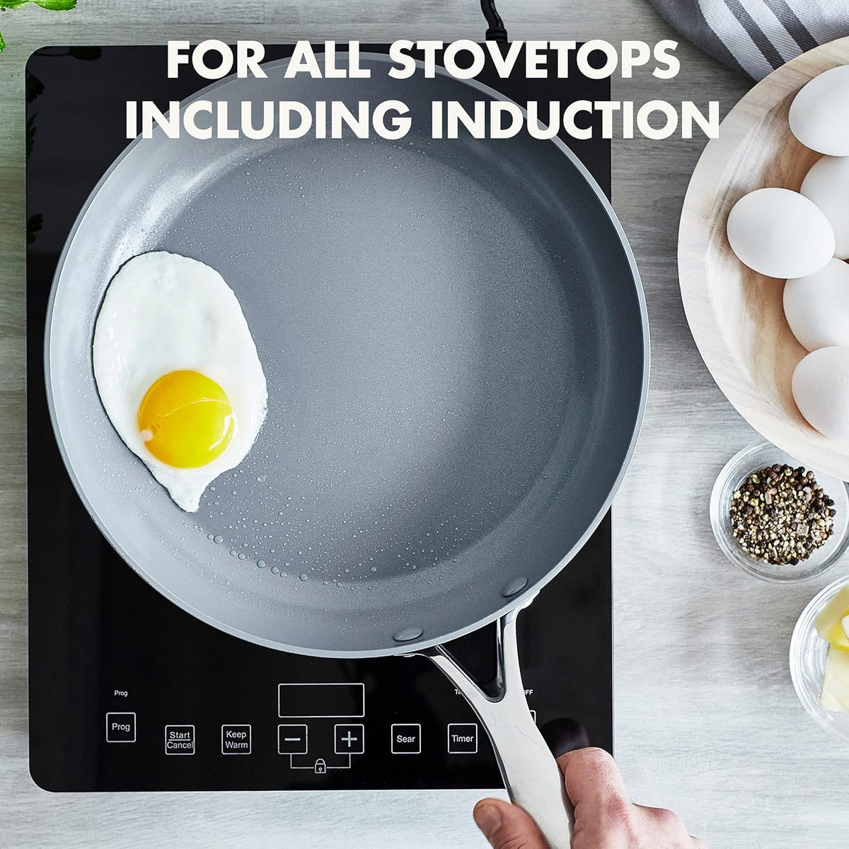 Gray Hard Anodized Ceramic Nonstick 10" Frying Pan with Lid Z5281