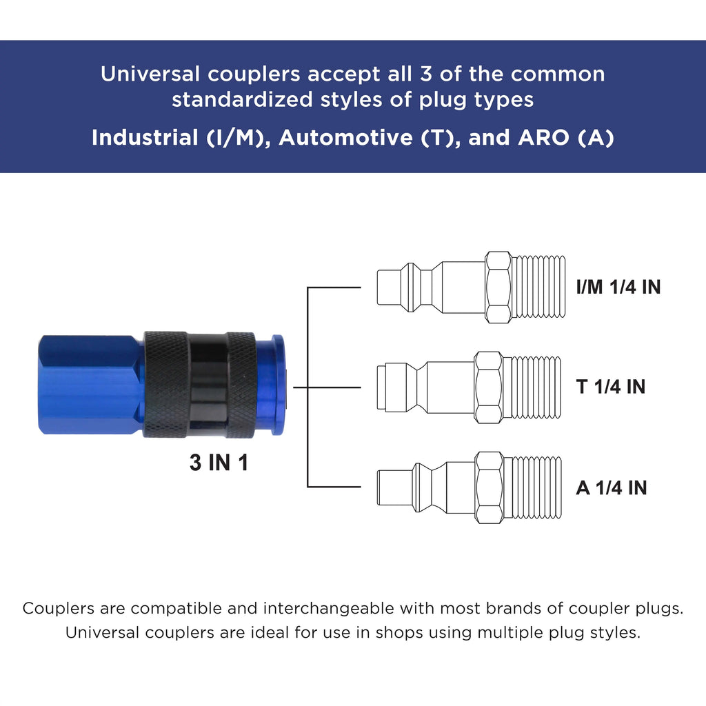 8 Piece Universal Air Hose Quick Push Connect Coupler Set with 1/4" NPT Female Threads V8795