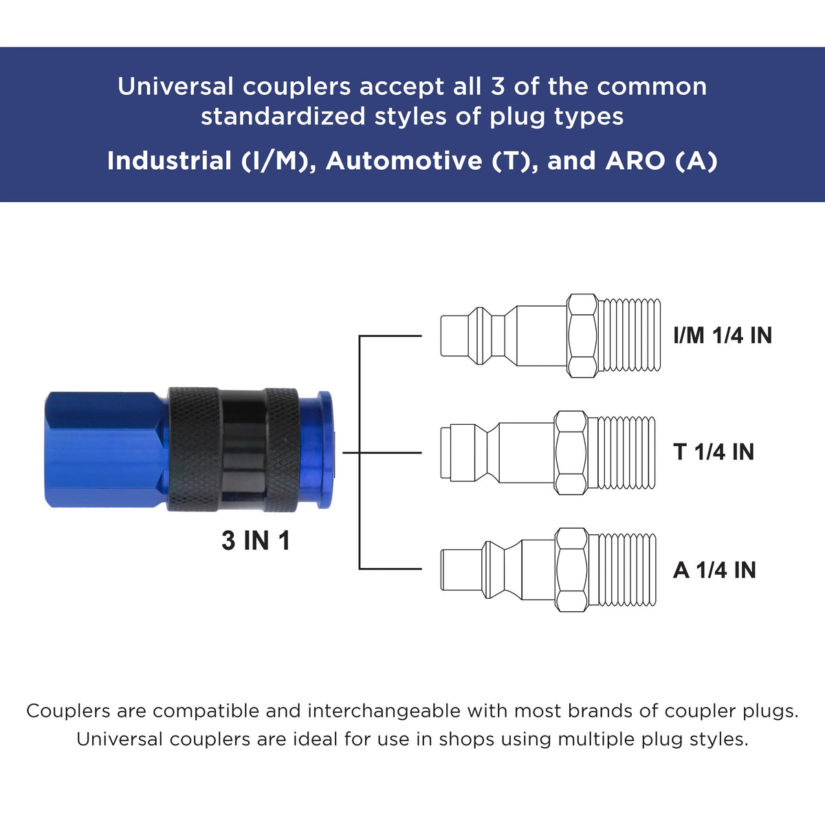 8 Piece Universal Air Hose Quick Push Connect Coupler Set with 1/4" NPT Female Threads V8795