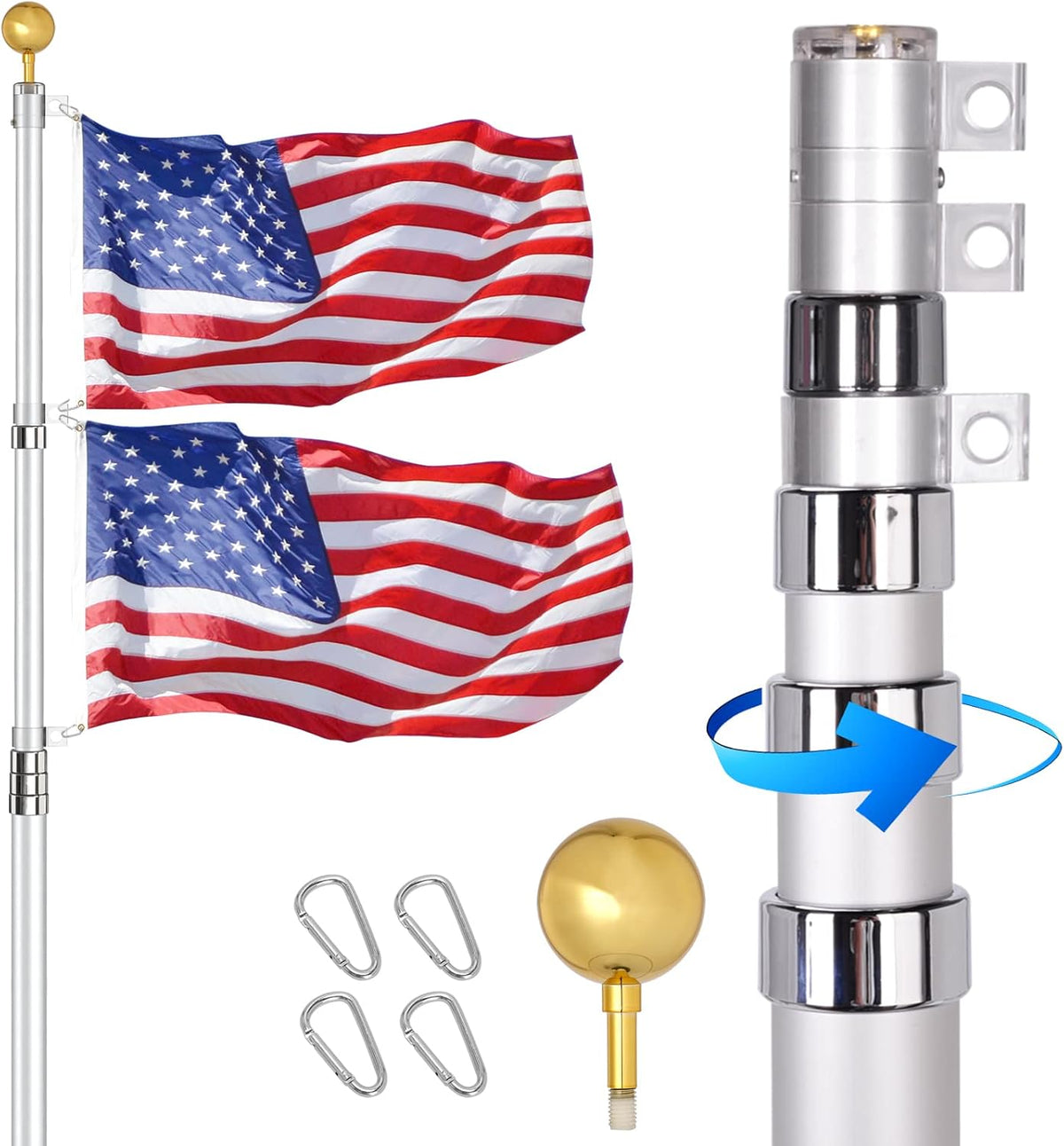 25 FT Heavy Duty Telescopic Flag Pole Kit Black K601135