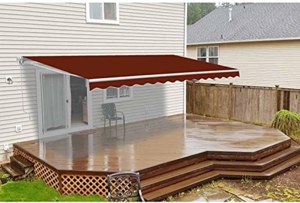 Retractable Motorized Patio Awning 12x10 Multistripe-Green Y9576