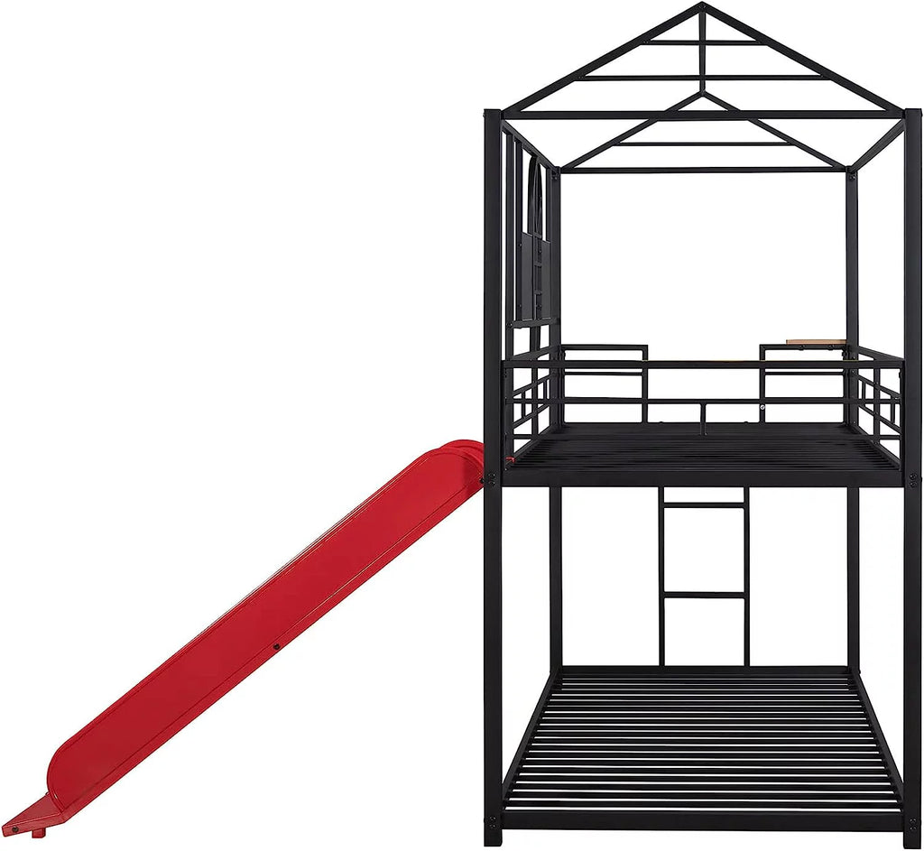 Twin Over Twin Metal Bunk Bed with Slide Q681