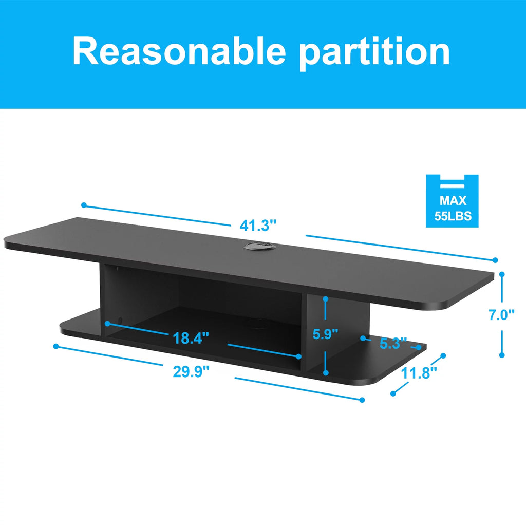 Black Wall Mounted Floating TV Shelf Media Console N645475