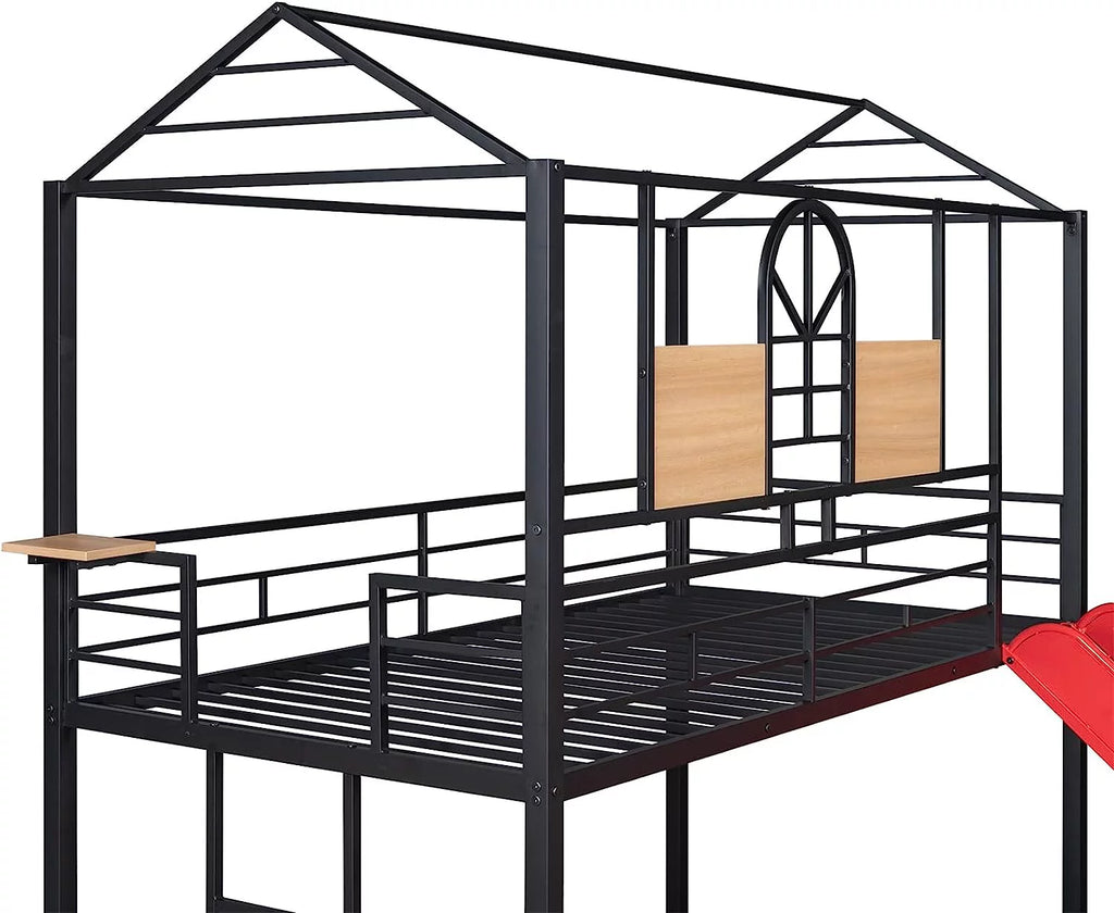 Twin Over Twin Metal Bunk Bed with Slide Q681
