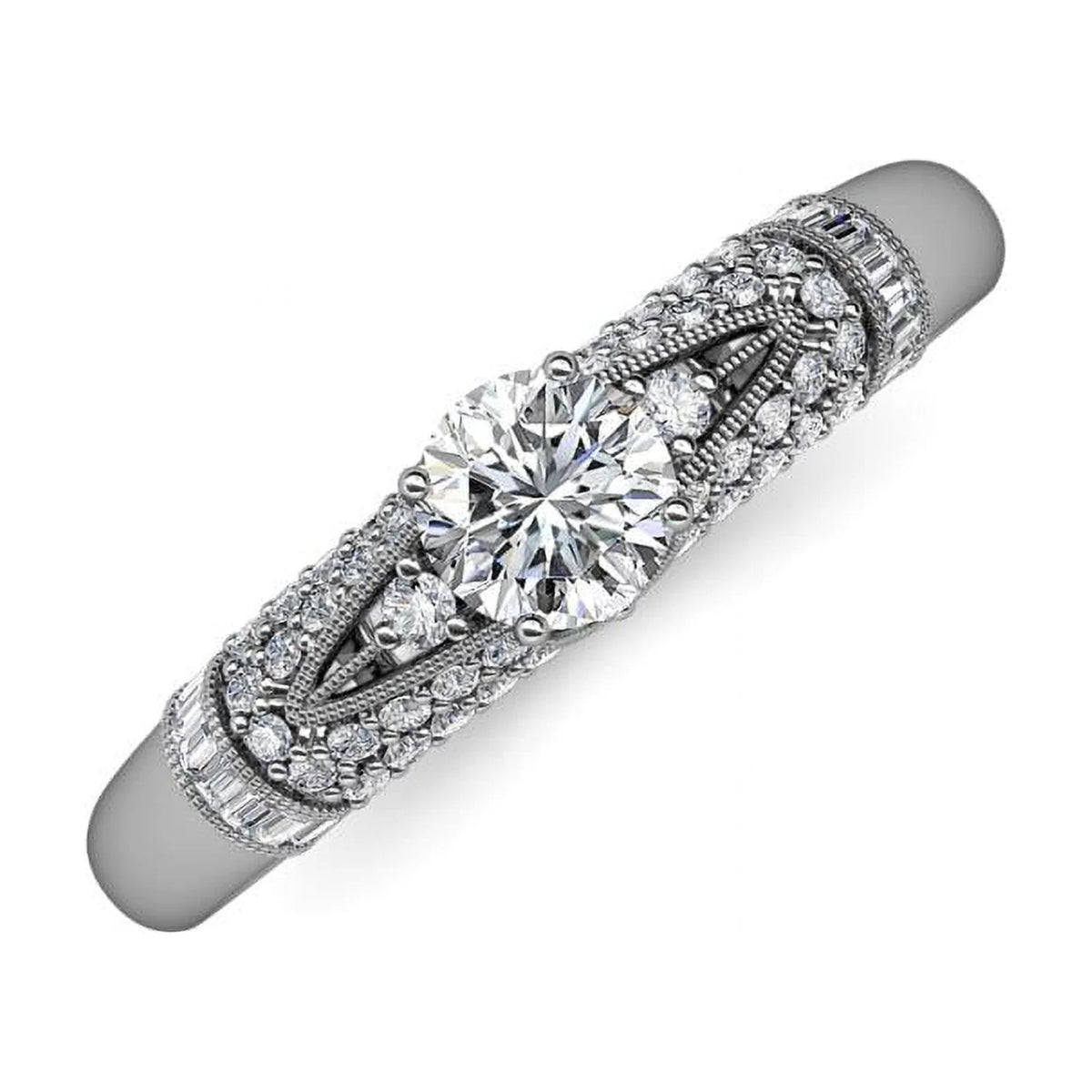 14K White Gold Moissanite Engagement Ring V2257