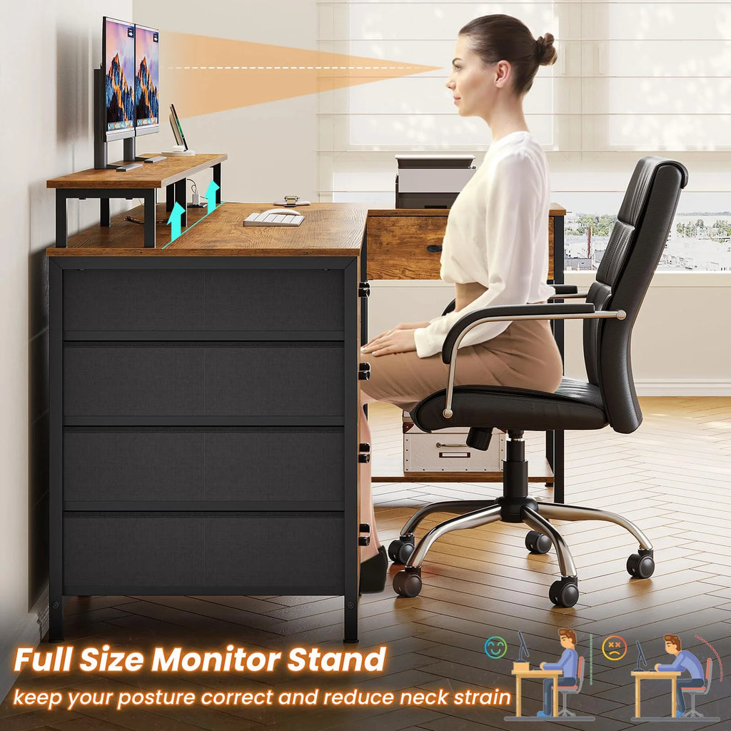 L Shaped Desk with LED Lights and Power Outlets H54234