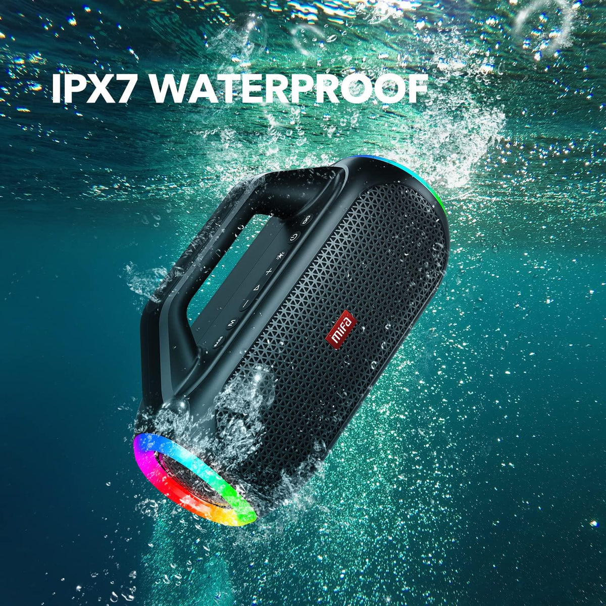 Portable Bluetooth Speaker with 2 Subwoofers, 2 Tweeters, LED Light, IPX7 Waterproof, 24H Playtime, 60W F70548
