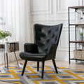 Black PU Leather Tufted Accent Chair with Wood Legs Y123
