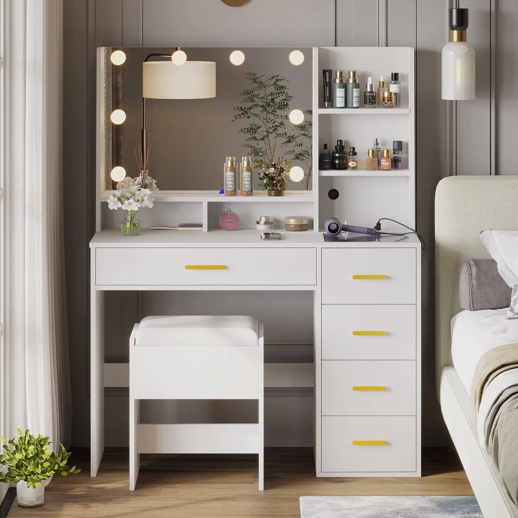 White Vanity Set with Mirror and Lights J660334
