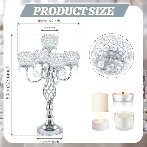 5-Arm Crystal Candelabra Candle Holder Stand with Crystal Bowl A529