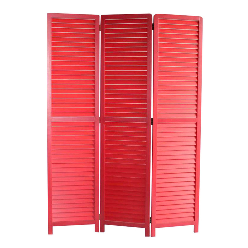 Red Wooden Screen with 3 Panels and Shutter Design A55332