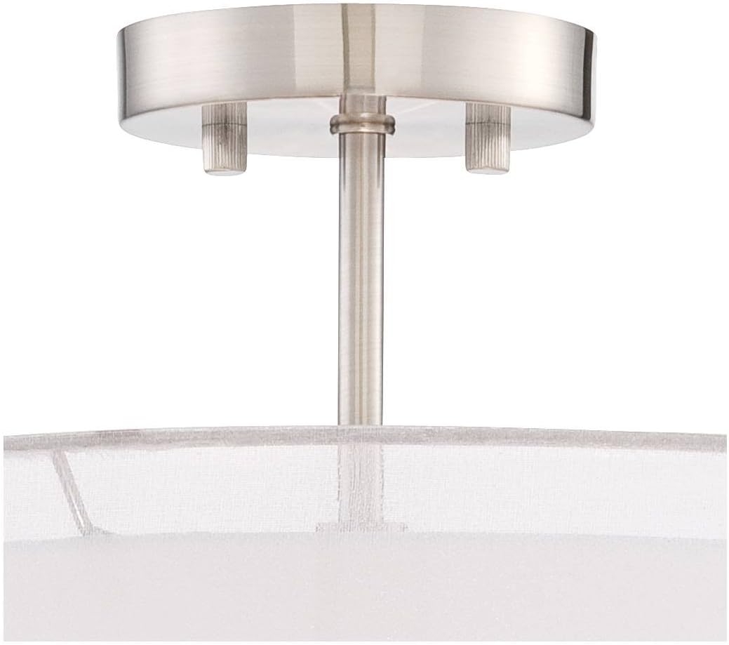 Semi Flush Mount Ceiling Light Brushed Nickel 18 Wide 5-Light White Linen Double Drum Shade S184