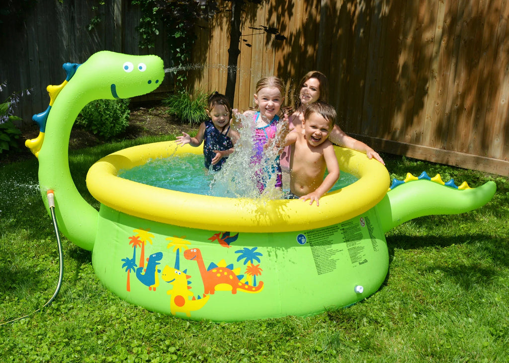 Green Round Inflatable Dinosaur Kiddie Pool with Spray Feature R256627