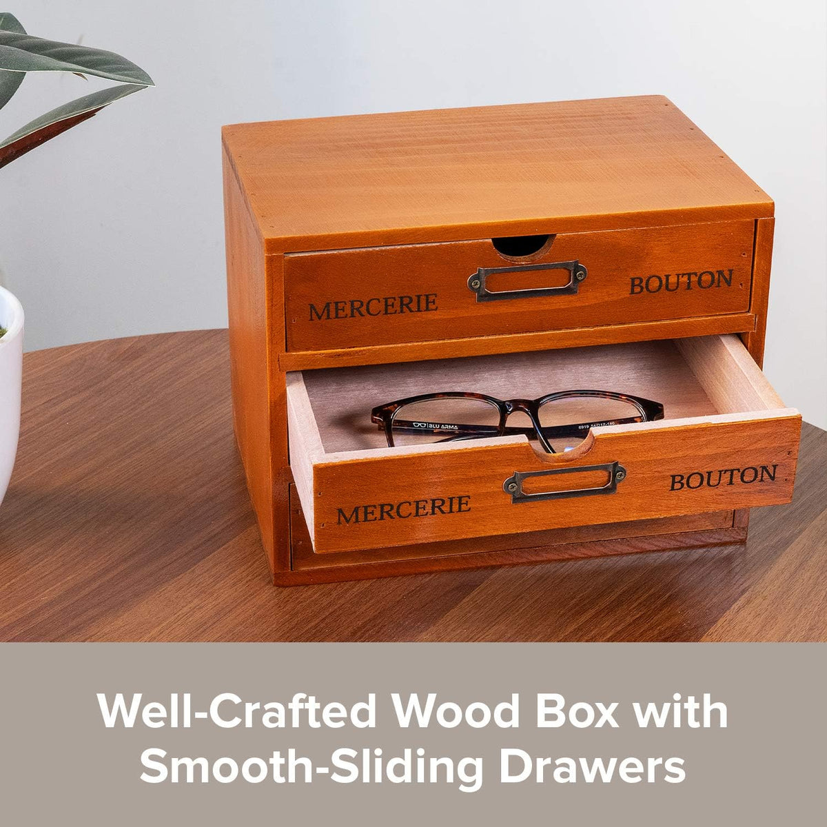 Vintage 3-Drawer Solid Wood Desk Organizer Pack of 2 H4598