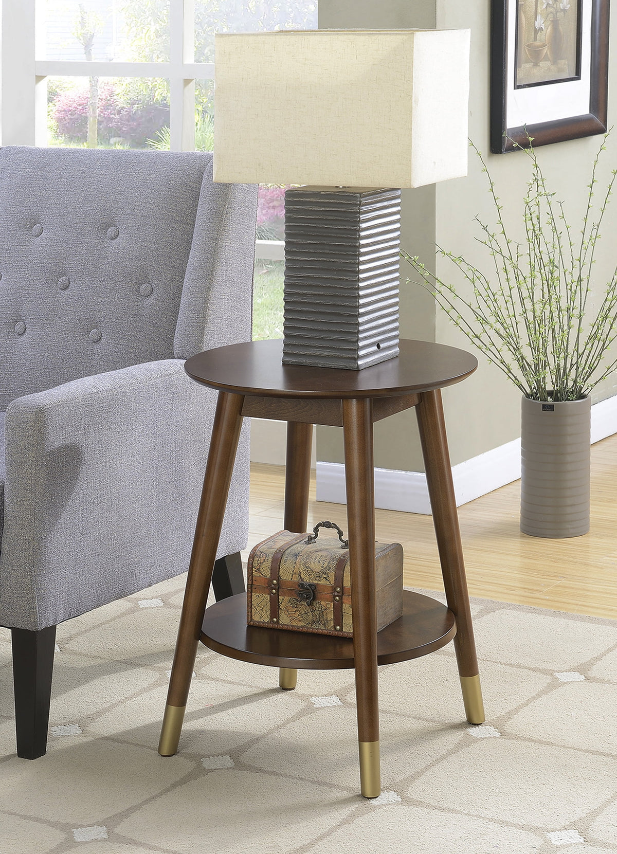 Mid Century Round End Table with Bottom Shelf Z501474