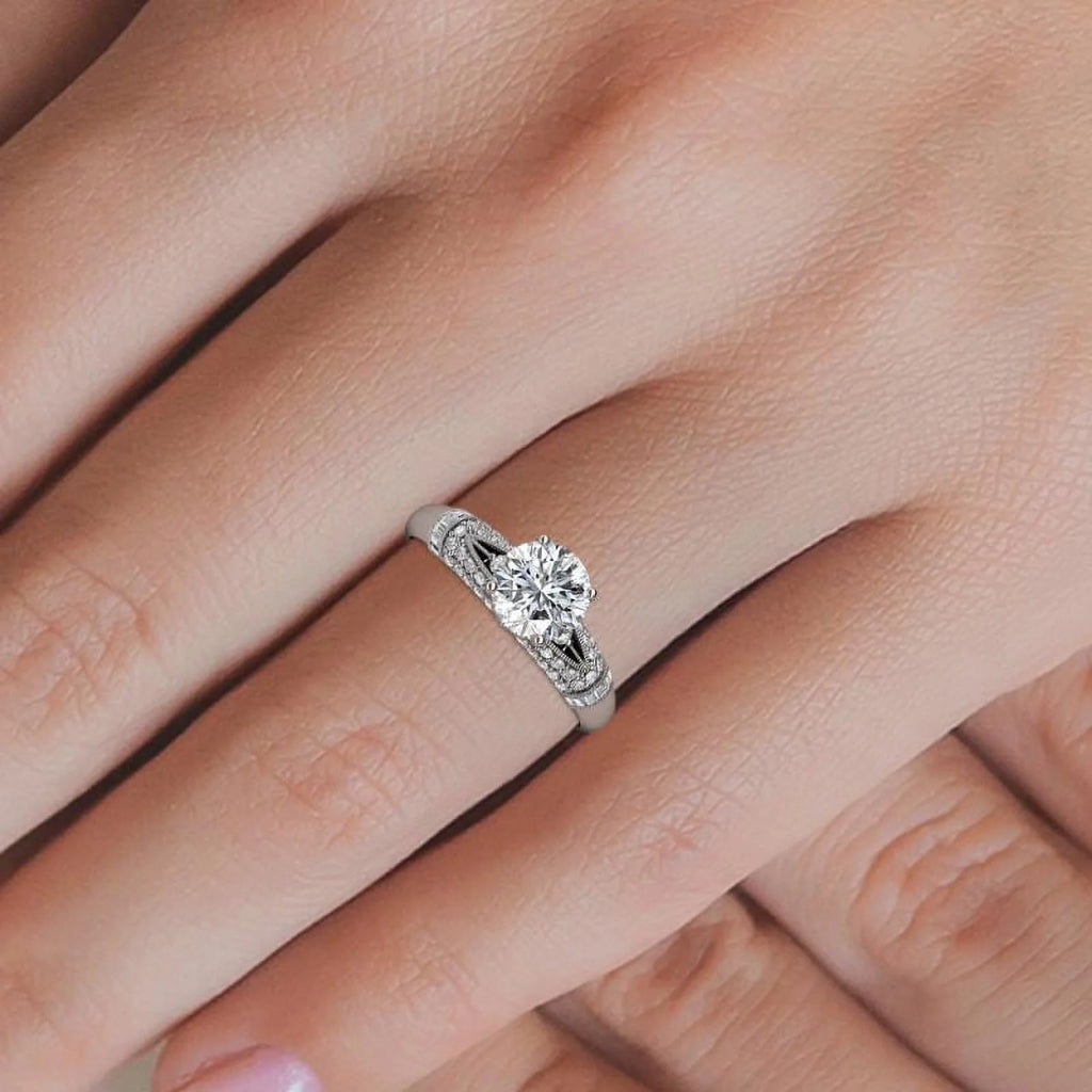 14K White Gold Moissanite Engagement Ring V2257