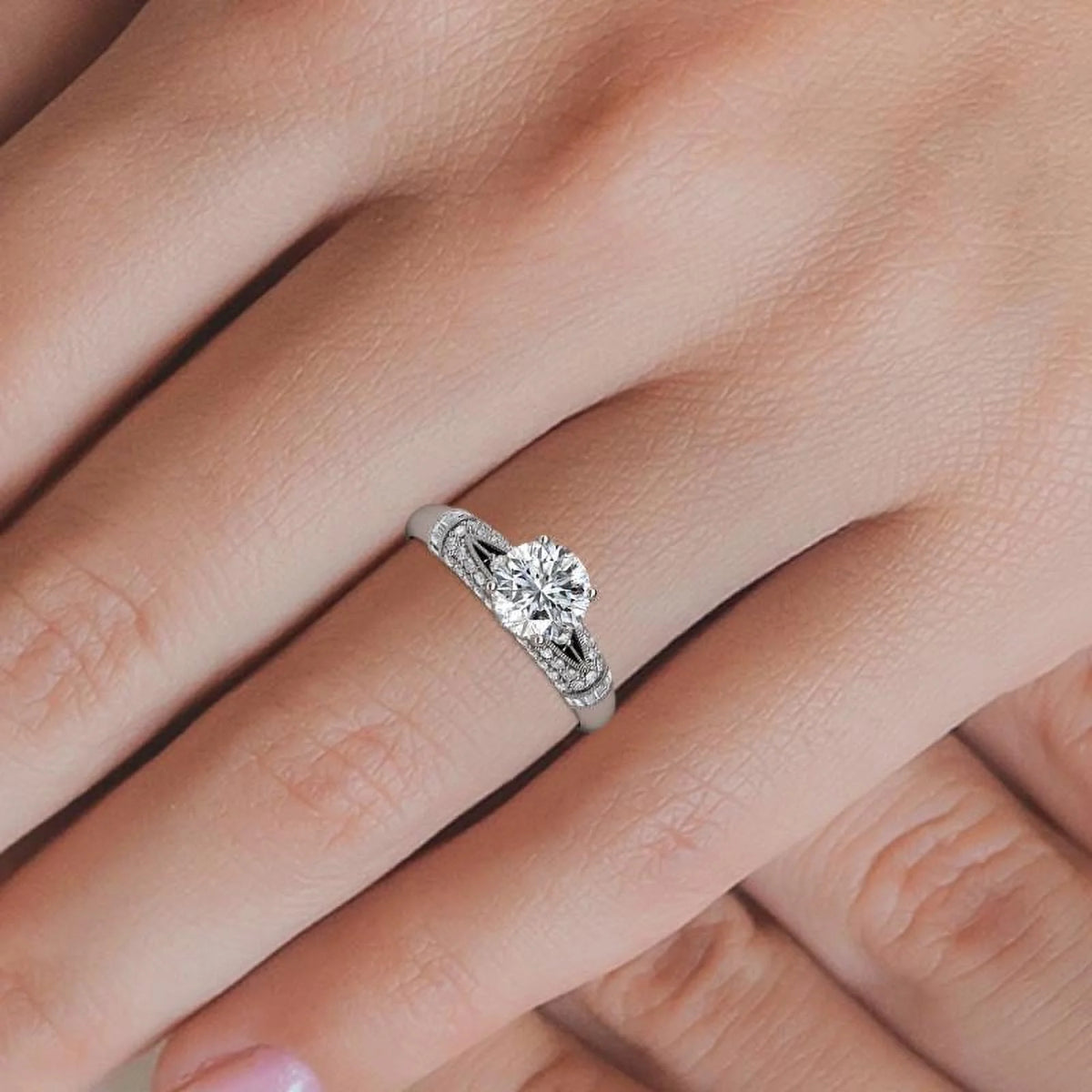 14K White Gold Moissanite Engagement Ring V2257