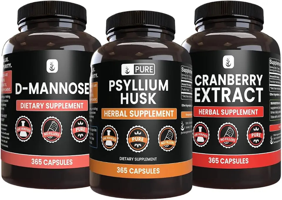 Psyllium Husk, D-Mannose, and Cranberry Extract 365 Capsules Each B868884