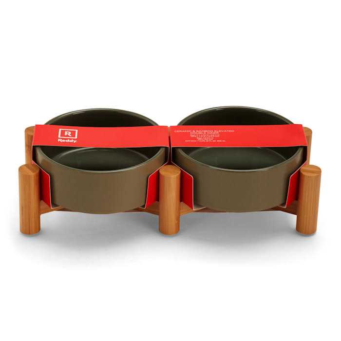 Ceramic & Bamboo Elevated Dog Double Diner Z34971