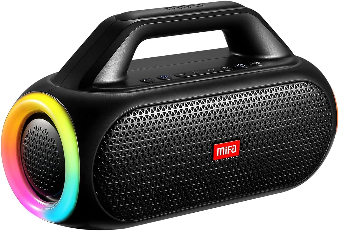 Portable Bluetooth Speaker with 2 Subwoofers, 2 Tweeters, LED Light, IPX7 Waterproof, 24H Playtime, 60W F70548