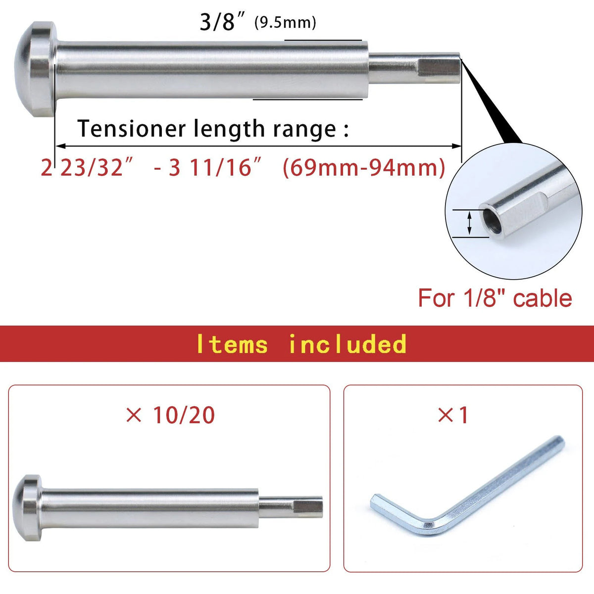 Cable Railing Kit Invisible 1/8 20 Pack Turnbuckle Swage T10439