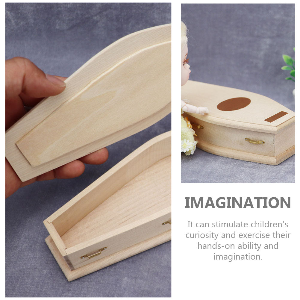 Miniature Coffin Wood Doll House Decoration G764549