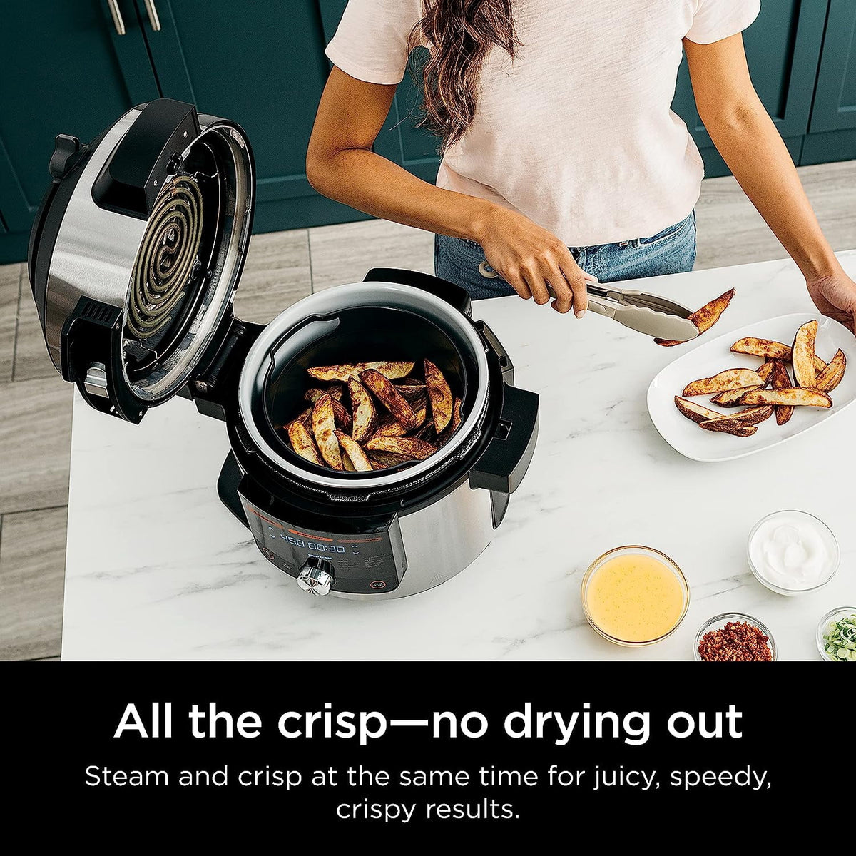 Open Box 8 Qt Pressure Cooker Steam Fryer with SmartLid Silver R92697