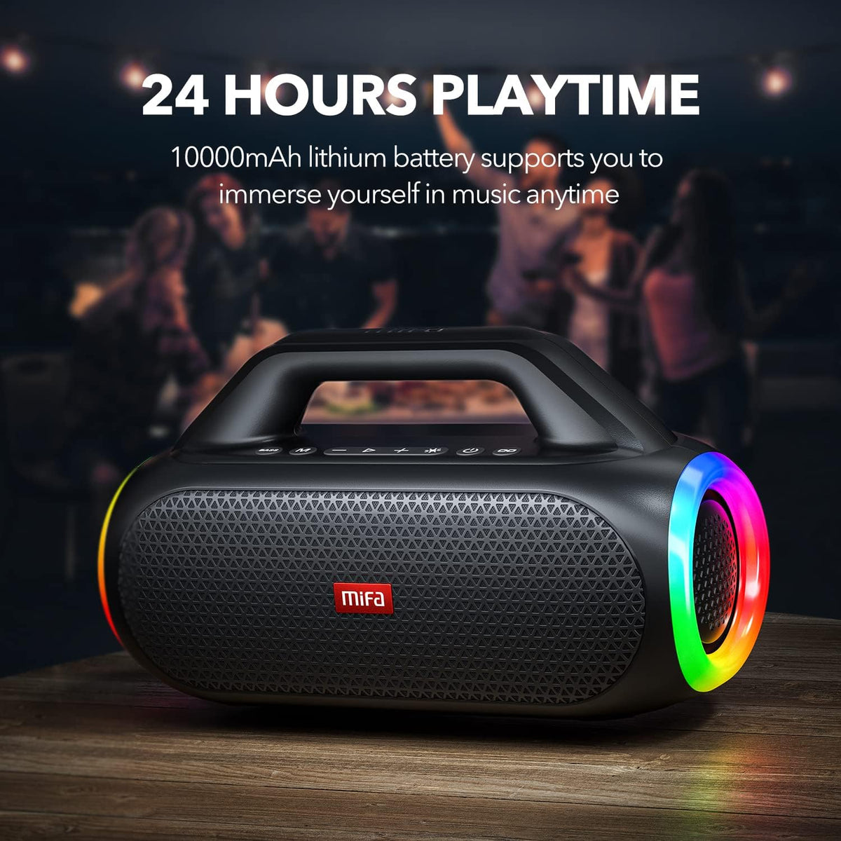 Portable Bluetooth Speaker with 2 Subwoofers, 2 Tweeters, LED Light, IPX7 Waterproof, 24H Playtime, 60W F70548