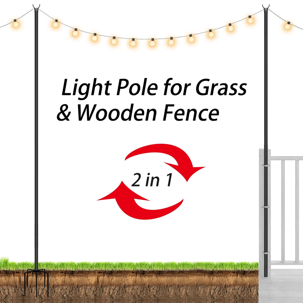 String Light Poles Stand for Outside, 2 Pack, 9 FT x 25 mm J6871
