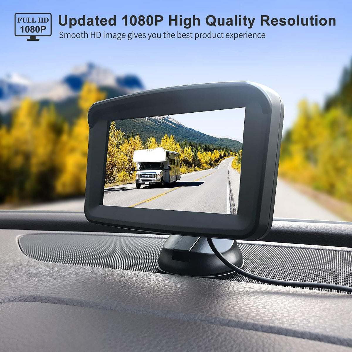 5 Monitor with 1080P Backup Camera for Truck, License Plate 149° Rear View Kits, IP69 Waterproof, Wired Pack of 2 I10939