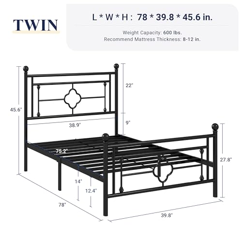 White Full Size Metal Platform Bed Frame with Victorian Headboard and Footboard N986