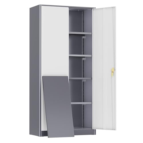 72" Black Locking Metal Storage Cabinet with Doors and 4 Adjustable Shelves G653