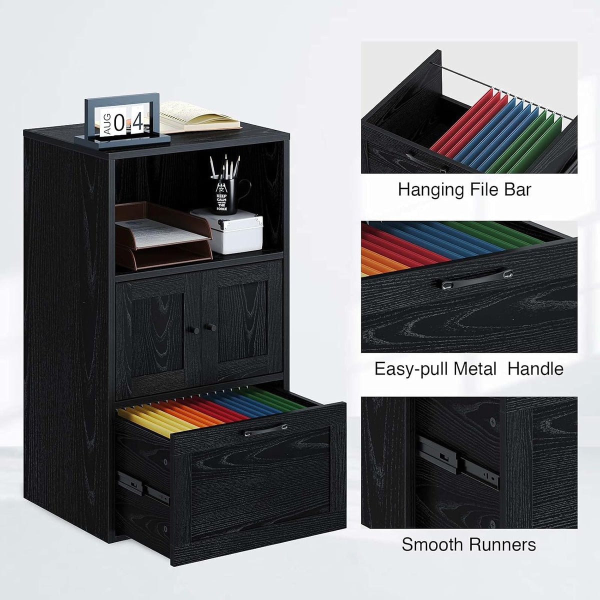Black File Cabinet with Drawer and Storage Shelf B841020