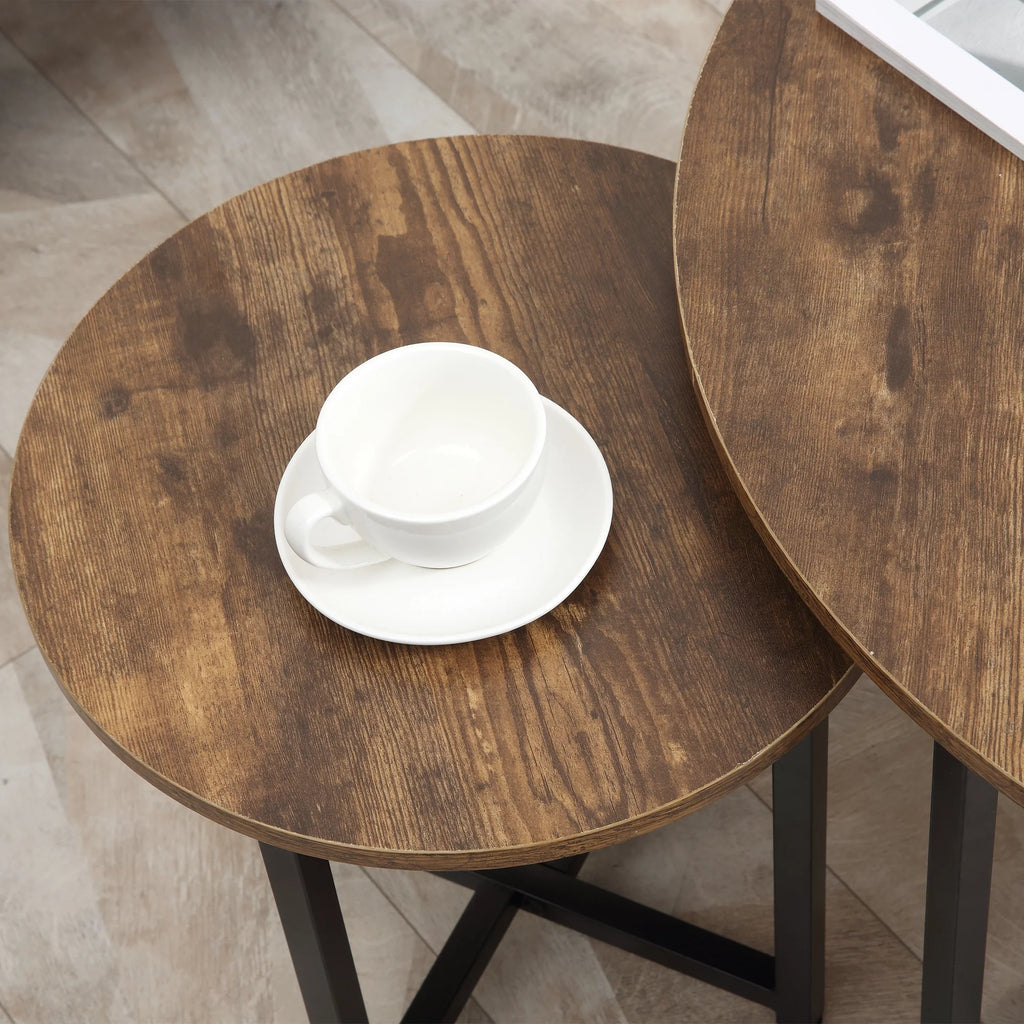 Round Coffee Table Set of 2 with Metal Frame H229