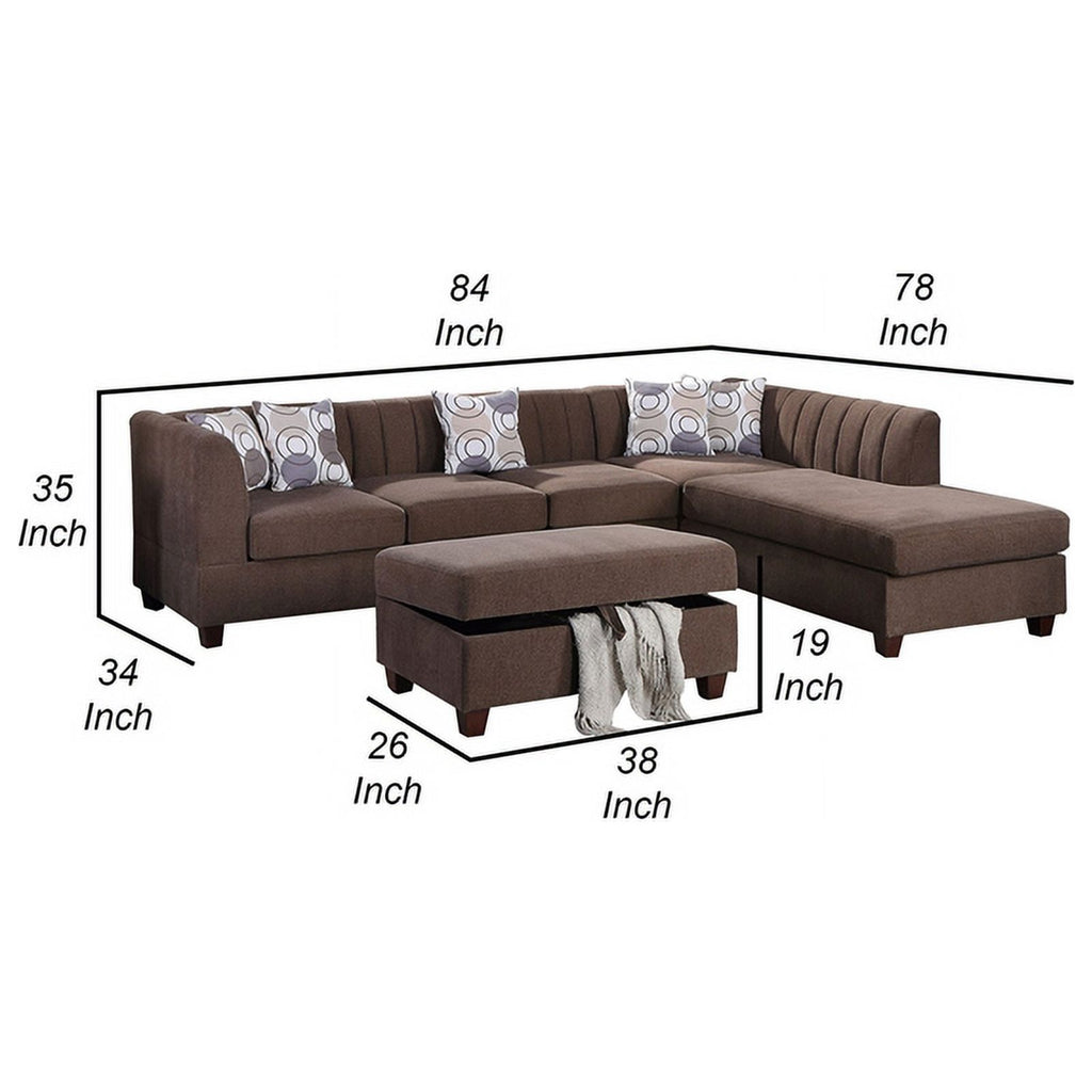 Brown Chenille 3 Piece Sectional Sofa Set J595097