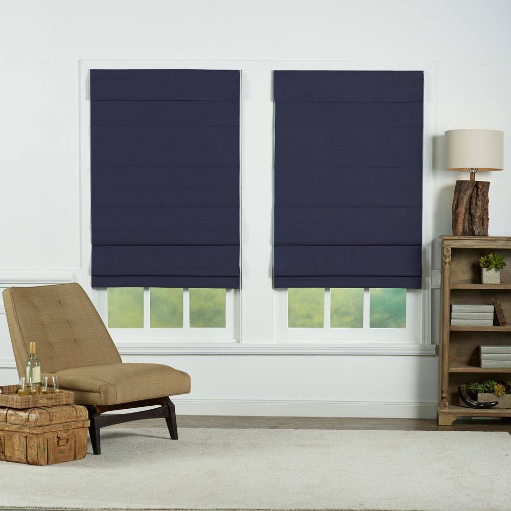 Navy Cordless Blackout Cotton Roman Shade 30 in. W x 72 in. L E84081