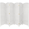 White 7 ft. Tall 6 Panels Faux Rattan Fiber Diamond Weave Privacy Screen Room Divider Y44574