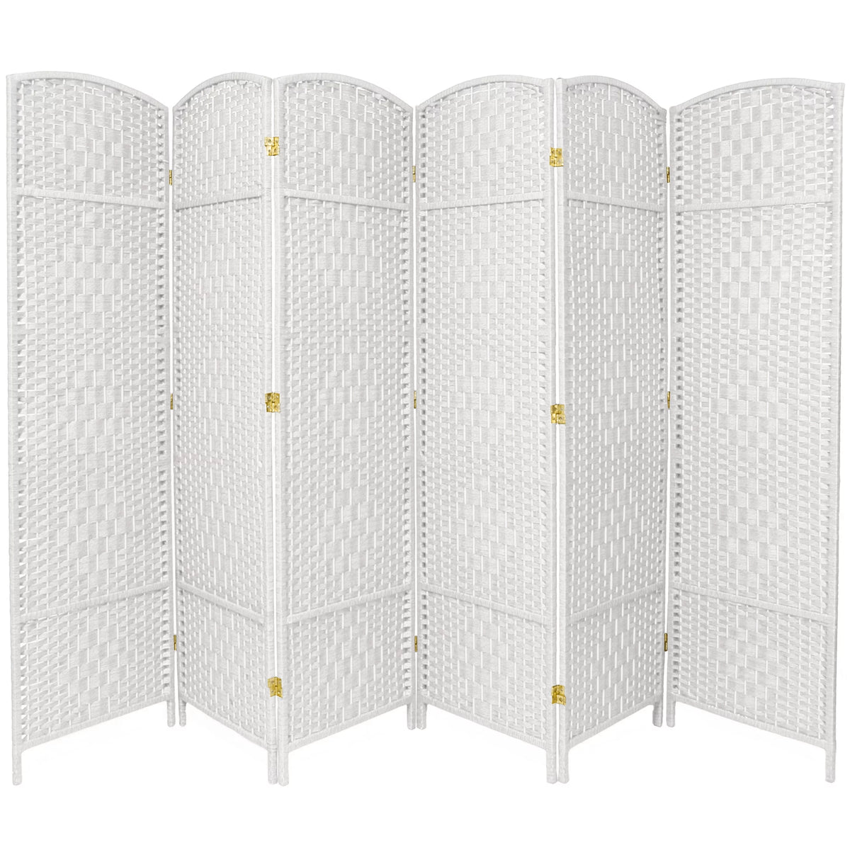White 7 ft. Tall 6 Panels Faux Rattan Fiber Diamond Weave Privacy Screen Room Divider Y44574