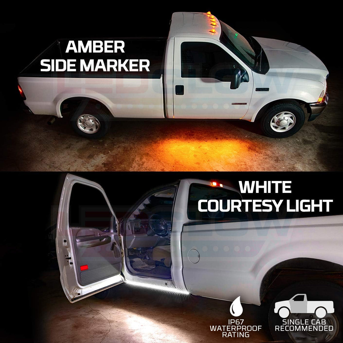 52 Truck LED Running Board Light Amber Side Marker Kit with White Courtesy Lights H2496